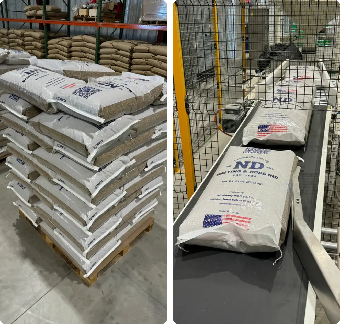 H2-3-1 (1) A large stack of cement bags next to a conveyor belt.